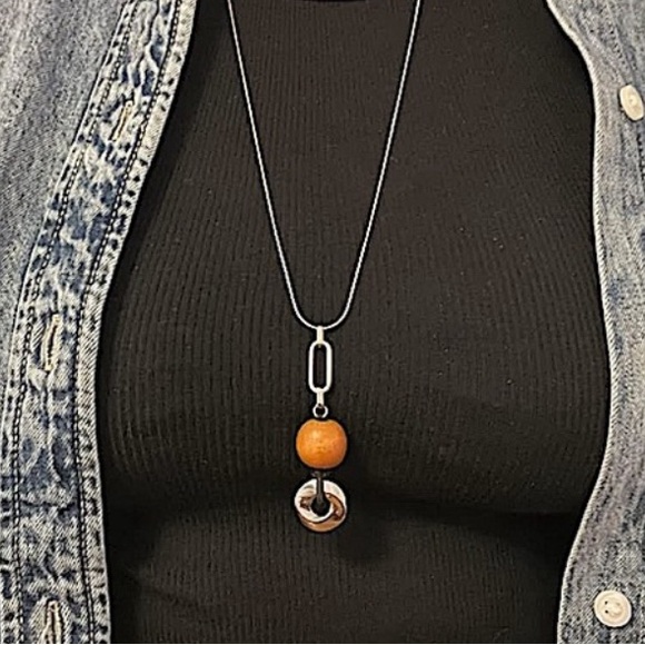 Wood Bead Pendant Necklace and Earrings - Picture 3 of 4